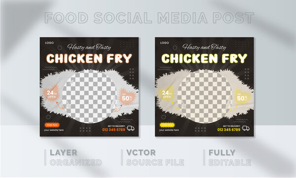 Chicken Fry Food social media banner design, restaurant business marketing Instagram post template, squire web banner design, food online promotion flyer, poster ads, Sale cover. Pasta roast beef