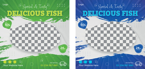 Fish Fry Food social media banner design, restaurant business marketing Instagram post template, squire web banner design, food online promotion flyer, poster ads, Sale cover. Pasta roast beef