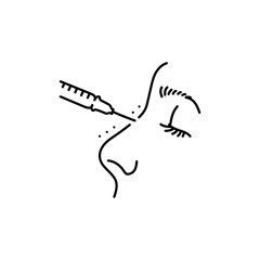 Nose correction with filler color line illustration. Hyaluronic injection.