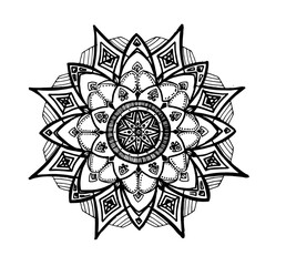 hand-drawn vector mandala. Mandala round floral, stylized symmetrical pattern of petals with a black line on a white background for decoration. isolated etgic element for your design template