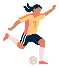 Goal shot. Soccer player kicking stationery ball