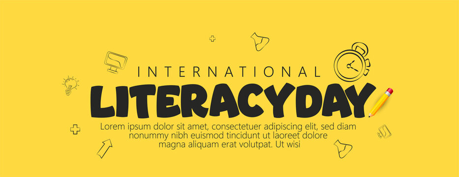 International Literacy Day On Yellow, Grey Background