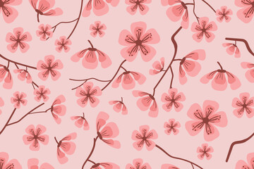 Pink flower sakura doodle pattern