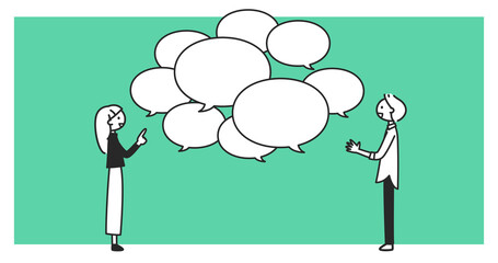 様々な意見を出し合う男性と女性　ディスカッション