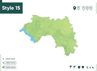 Fototapeta premium Guinea - map with shaded relief, land cover, rivers, lakes, mountains. Biome map.