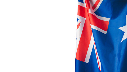 A Close-up of the Australian flag is right on a white background