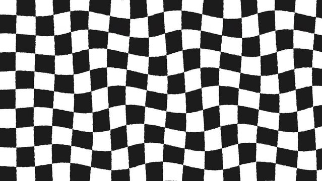 Waving Black and White Checker Flag, Animated Background Seamless Loop. Moving Black Checkers Pattern Animation, Racing and Motorsports Backdrop. Motion Graphics for Videos, Channels and Live Streams.