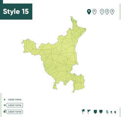 Fototapeta premium Haryana, India - map with shaded relief, land cover, rivers, lakes, mountains. Biome map.