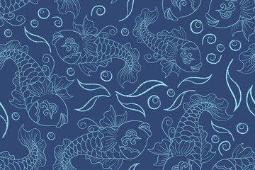 Fish Thai line art pattern