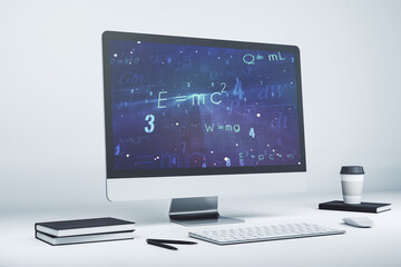 Creative scientific formula concept on modern laptop screen. 3D Rendering