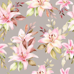 hand drawn lily floral seamless pattern