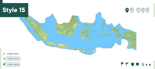 Indonesia - map with shaded relief, land cover, rivers, lakes, mountains. Biome map.