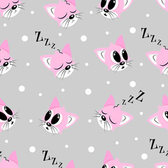 Cute pink cats seamless pattern