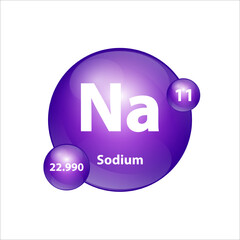 Sodium, Natrium (Na) icon structure  chemical element round shape circle purple. 3D Illustration vector. Chemical element of periodic table Sign with atomic number. Study in science for education. 