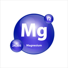 Magnesium (Mg) icon structure  chemical element round shape circle blue dark. 3D Illustration vector. Chemical element of periodic table Sign with atomic number. Study in science for education. 