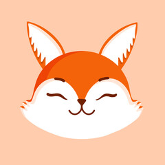 Cute fox portrait. Cartoon vector illustration of red fox face. Design for baby clothes, cards, poster, textile, print, patterns and more.