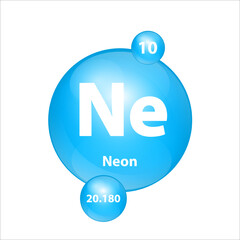 Neon (Ne) icon structure chemical element round shape circle light blue. Chemical element of periodic table Sign with atomic number. Study in science for education. 3D Illustration vector. 