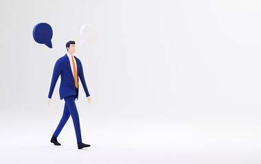 Businessman and speech bubble. Background with space for text. 3D rendering illustration 