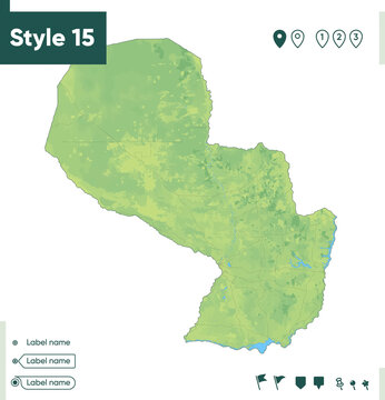 Paraguay - map with shaded relief, land cover, rivers, lakes, mountains. Biome map.