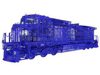 Diesel locomotive train 3d wireframe rendering digital polygonal mesh illustration isolated on white background © 3D Horse