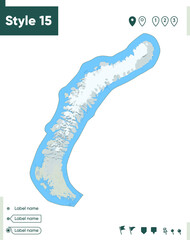 Arkhangelsk Region Part 02, Russia - map with shaded relief, land cover, rivers, lakes, mountains. Biome map.
