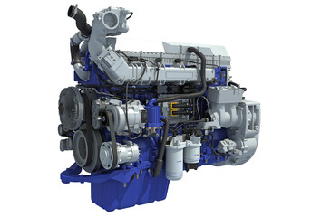 Truck engine 3D rendering on white background