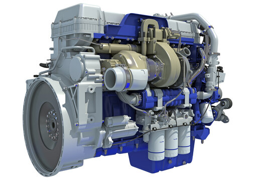 Truck engine 3D rendering on white background