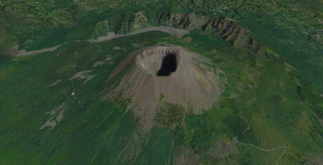 Vesuvius volcano, vesuvius volcanic mountain looking down aerial view from above – Bird’s eye...