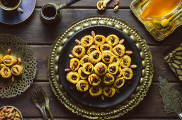 Arabic cuisine; Middle Eastern traditional pastries and Ramadan famous dessert 