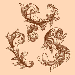 619. damask engraving ornamental elements vector illustration