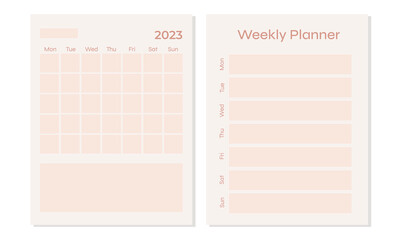 Vector monthly planner template in pastel pink colors.Organizer with place for goals,to do list,priorities and notes.Trendy minimalistic style.Abstract modern design.
