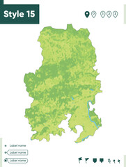 Udmurtian Republic, Russia - map with shaded relief, land cover, rivers, lakes, mountains. Biome map.