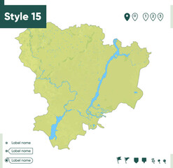 Volgograd Region, Russia - map with shaded relief, land cover, rivers, lakes, mountains. Biome map.