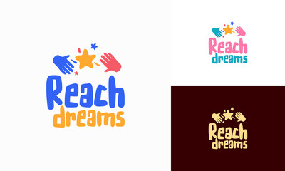 Reaching Star fun logo, Online Learning logo designs vector, Kids Dream logo, Reach Dreams logo