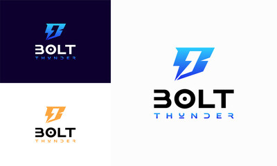 B Initial Bolt Thunder logo designs concept vector, Electricity Technology designs template