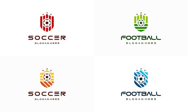 Set of Football Badge with shield logo designs, Modern Soccer Badge logo template