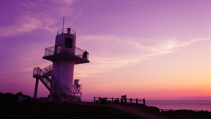 大バエ灯台の夕焼け。長崎県平戸市