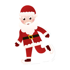 Santa Claus ice skating in cartoon style on white background, clip art for poster design or greetings cards