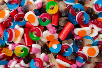 Tasty mix of jelly colorful candies.