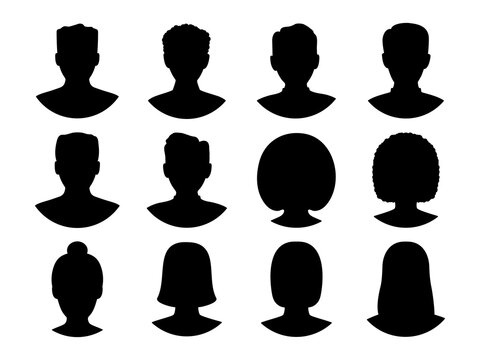 Male and female avatar silhouette set. Anonymous people head group. Men and women profile face collection. Vector isolated on white.
