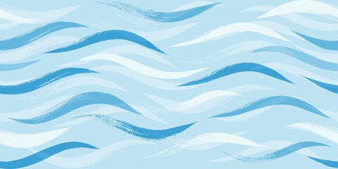 Seamless Wave Pattern, Hand drawn water sea modern vector background. Wavy beach brush stroke, curly grunge paint lines, watercolor illustration