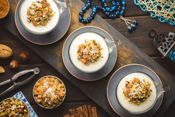 Arabic Cuisine; Traditional Middle Eastern sweet milk pudding 