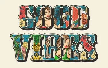Rolgordijnen Good vibes sticker colorful vintage © DGIM studio