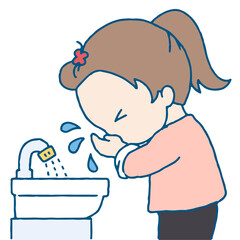 顔を洗う女の子のイラスト