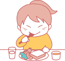 朝食を食べる女の子のイラスト