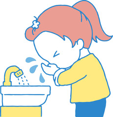 顔を洗う女の子のイラスト