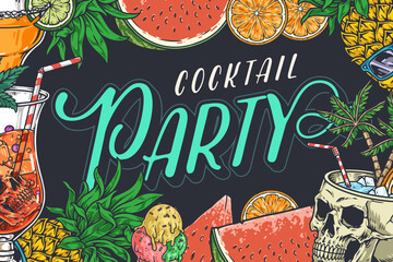 Cocktail party vintage colorful posterer