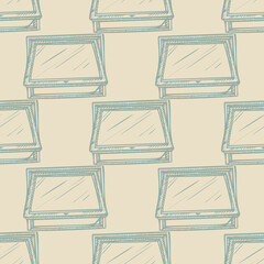 Opened window lean forward seamless pattern. Retro element inside wall in hand drawn style.