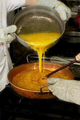 Preparing a macadamia pie with toffee. Kneading and baking of a cake. Pastry and pastry.