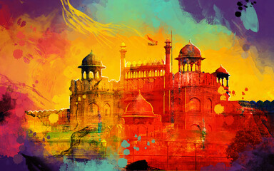  Hand painted The Red Fort Delhi India landmark